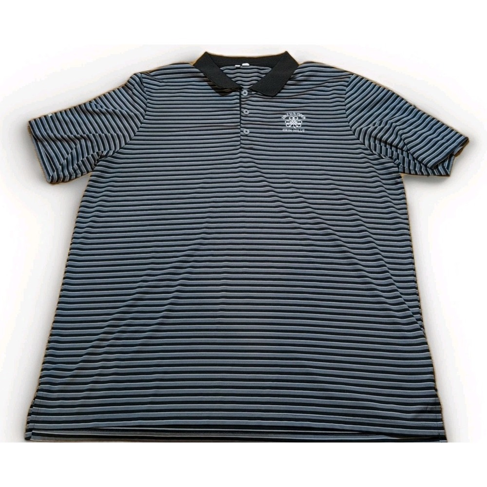 Adidas Polo Shirt Mens XL Multicolor Black Gray Striped Climacool Golf Logo